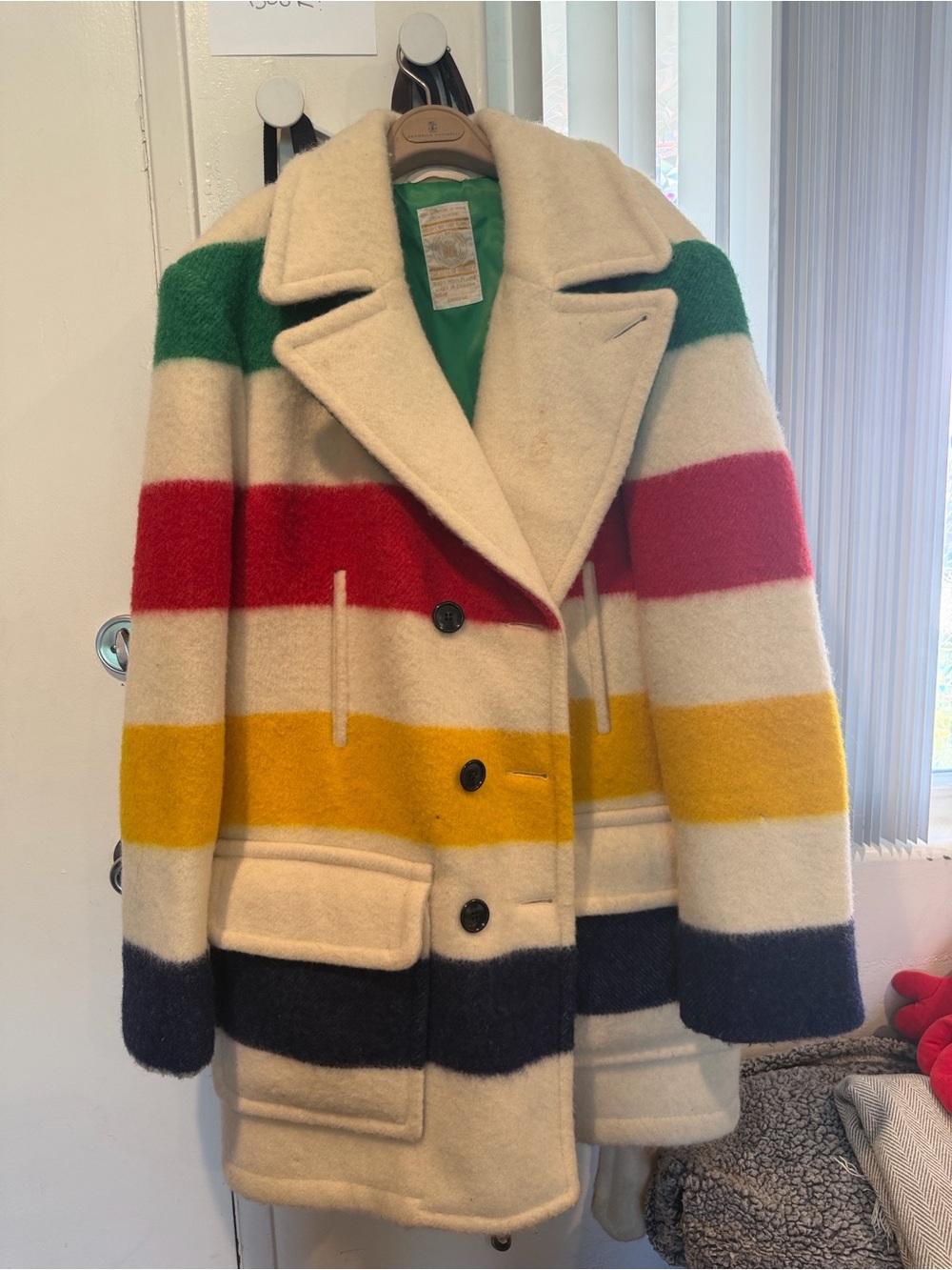 Hudson Bay Company 100% Wool Vintage Striped Peacoat Jacket - Multicolor
